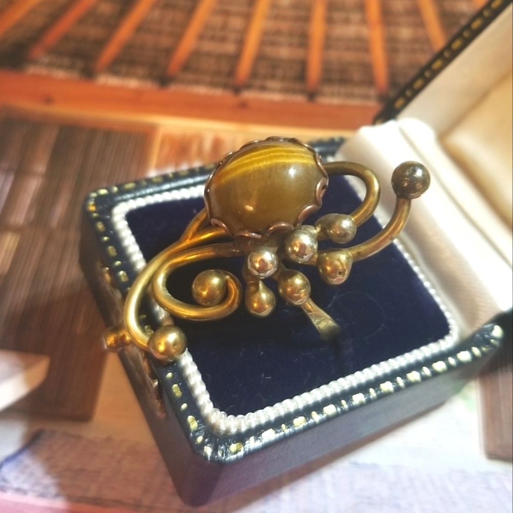 RARE Jack Boyd Brutalist Modernist Bronze Sterling Tiger's Eye Ring - Picture 7 of 10
